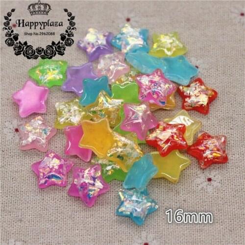 30pcs 16mm Mix Colors Cute Glitter Resin Star Flat back Art Decoration Charm Craft DIY Accessories