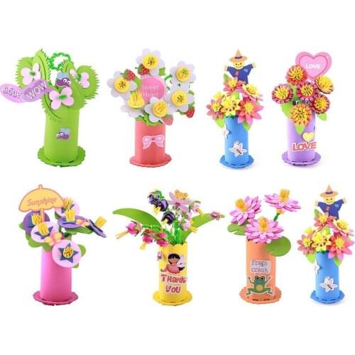 4Pcs/Set Kids DIY EVA Potted Flower Handmade Crafts Kindergarten Educational Toy Best Wishes Kids Christmas Gift Handmade Crafts