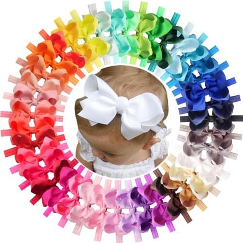 40 Pcs Colors 4.5 Inches Grosgrain Ribbon Baby Girls Hair Bows Headbands for Infants Newborn and Toddlers