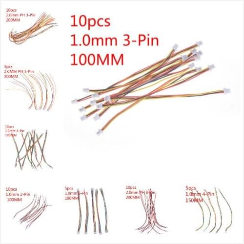 5/10pcs/lot Mini Micro SH 1.0mm/2.0mm 2/3/4/5/6Pin JST Double Connector Plugs Wires Cables 100mm/200mm