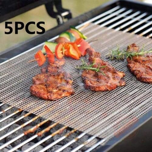 5PCS Non Stick BBQ Mesh Grill Mat High Security Grid Shape BBQ Mat Cooking Sheet Churrasco Barbecue Liner Roaster Tools 33*40cm