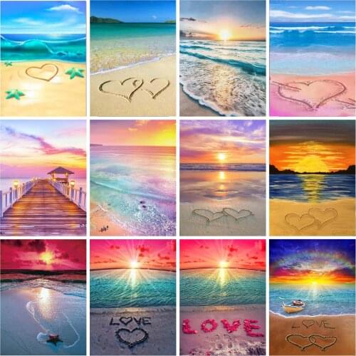 5ddiy Diamond Painting Landscape Sunset Cross Stitch Embroidery Suit Love Beach Full Rhinestone Mosaic Home Decoration Painting
