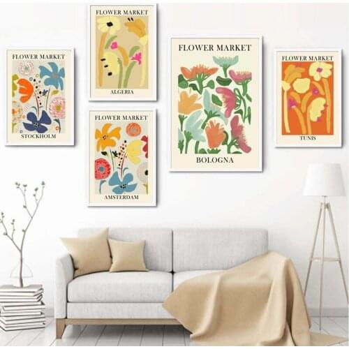 Abstract Flower Market Vintage Watercolor Canvas Painting Nordic Posters and Prints Wall Art Pictures for Living Room Home Decor