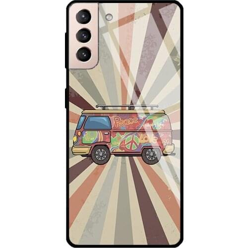 Vintage Hippie Bus Cute Van Tempered Glass Cover For Samsung Galaxy S21 Ultra S20 FE S8 S9 S10 Plus Note 10 20 Case