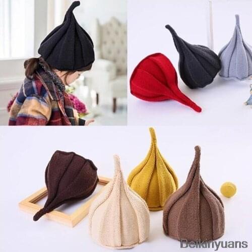 Autumn and winter new childrens knit hat candy color boy girl pointed hat comfortable warm wool cap newborn baby girl hat