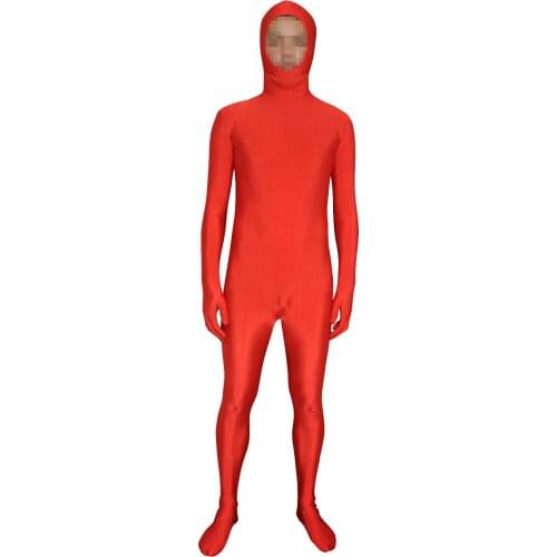 Kid Adult Red open face faceless face bare Unisex Spandex Bright 2nd Skin Zentai Costumes Bodysuit