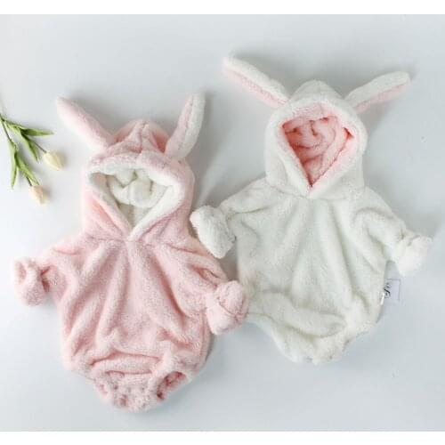Popodion 2021 Winter Boys and Girls Baby Rabbit Ears Long-sleeved Romper Artificial Fur Bodysuit CHD20328