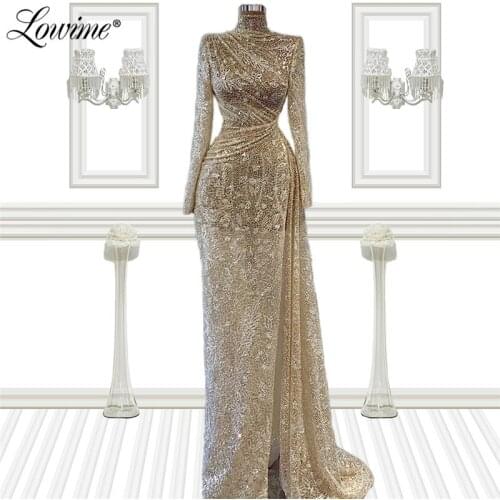 Plus Size Beads Evening Dresses 2021 Saudi Arabia Long Prom Dress Robes De Soiree High Neck Formal Party Gowns For Weddings