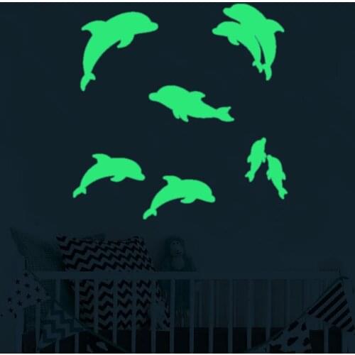 YRHCD DIY fluorescent Dolphin Sticker for Kids Room personality Cute Cartoon Luminous wall Stickers for Home decoration