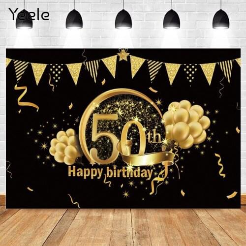 Yeele Background For Photography 50th Birthday Party Golden Balloon Flag Room Decro Photo Backdrop Photozone Photophone Props