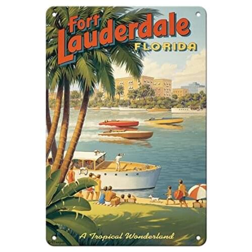 Fort Lauderdale, Florida - Tropical Wonderland - Boat Racing - Yachting Capital by Kerne Erickson Metal Tin Sign