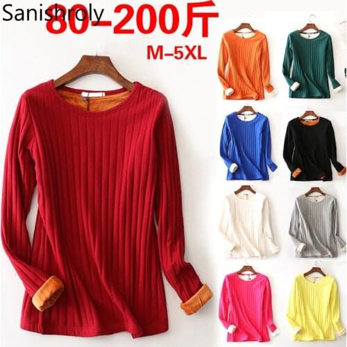 Sanishroly Autumn Women Winter T-Shirts Tee Slim Warm Thicken Velvet T Shirt Female Long Sleeve T Shirts Tops Plus Size 5XL S650