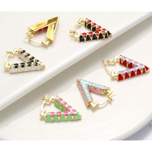 HECHENG,Big Enamel V Shape Earrings,Geometric Triangle Enamel Neon Jewelry,Hoop Gold Color