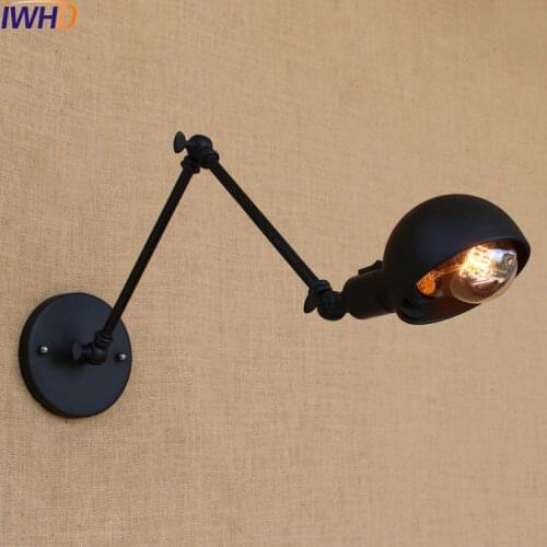 IWHD Black Swing Long Arm Wall Light Fixtures Dinning Room LED Edison Loft Industrial Wall Lamp Sconces Wandlampen Vintage