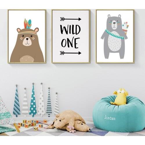 Woodland Animals Tribal Prints Wall Art Canvas Painting Nordic Posters Cartoon Nursery Art Wall Pictures Baby Kids Room Decor