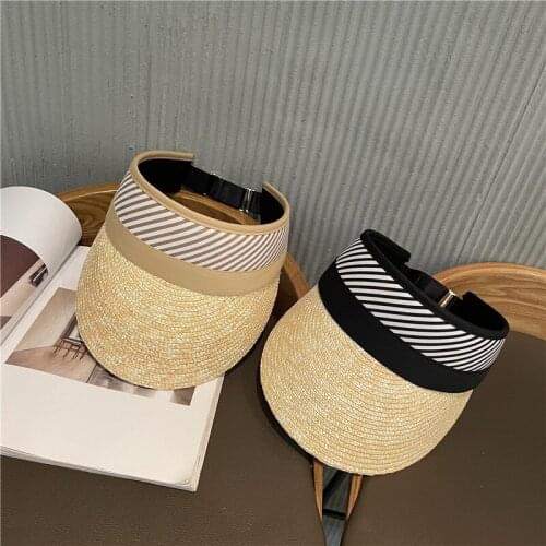 Korean New Women Summer Empty Top Straw Hat Female Sports Visors Striped Fashion Sun Visor Beanie Adjustable Caps Casual Hats