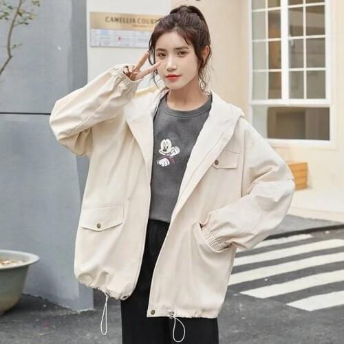 Korean Simple Slim Jackets Women Short Casual Windbreakers Thin Loose Coats Tops Spring Autumn Splice Jacket Zipper Pocket Tops