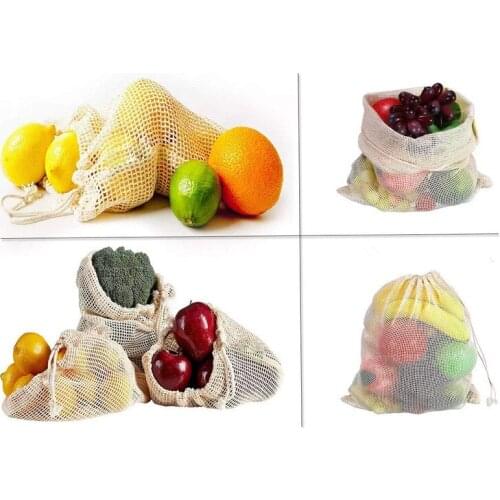 5pcs Reusable Cotton Mesh Produce Bags Fruit Vegetable Shopping Organize Bag storage bag Washable Durable Grocery Tote Bag