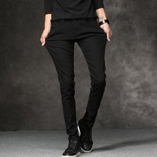 Korean Style Fashion Men Jeans Stretch Black Color Casual Pencil Pants Elastic Tight Trousers Streetwear Narrow Skinny Jeans Men