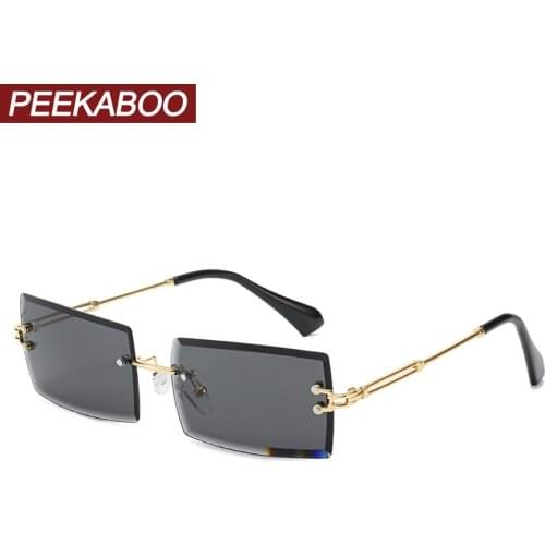 Peekaboo gold rectangular sunglasses rimless women gold frameless metal sun glasses for men square brown summer uv400 wholesale