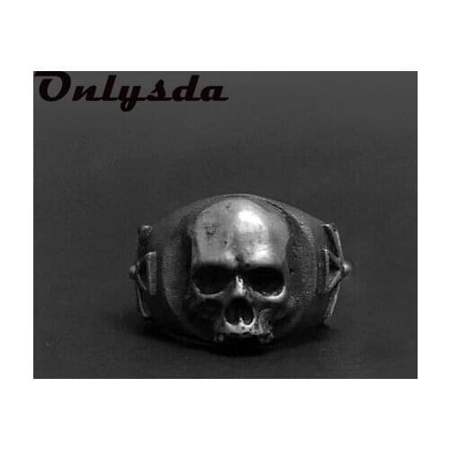 Onlysda Cool Mens Calvarium Skull Ring With Cross Gothic 316L Stainless Steel Biker Ring Motorcycle Band jewellery Gift OSR807