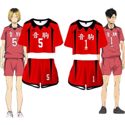 Nekoma High School Jersey Haikyuu Cosplay Costume Summer Red White Top Shorts Set Volleyball Club Kenma Kozume Sportswear C42A59