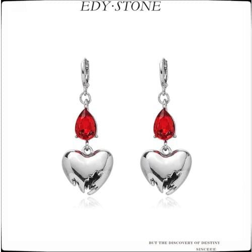 EDY 2021 New Punk Fashion Personality Retro Red Heart-shaped Rhinestone Long Cool Drop Earrings For Women Girls Jewelry Gift