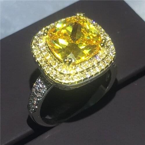 Handmade ring Cushion cut 4ct AAAAA zircon cz Engagement Wedding Band Rings for women men White yellow Gold Filled Party Jewelry