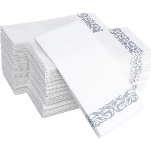 Disposable Towel Napkins / Visitors / Bathrooms / Weddings / Soft and Soft Clean Paper / 100 White and Silver Retail