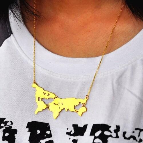 Wholesale Gold World Map Necklace Handmade Connect Continent Necklace Hip Hop Jewelry