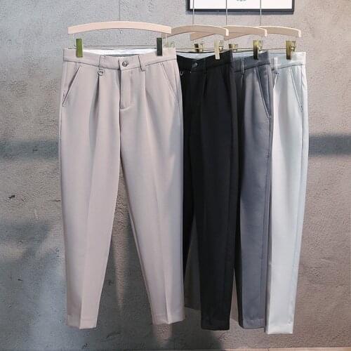 Autumn Business Dress Pant for Men Solid Color Gentleman Office Social Pants Ankle Length Korean Casual Slim Streetwear Trousers