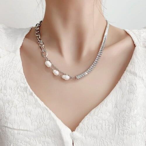 Origin Summer Double Layer Asymmetric Natural Freshwater Pearl Chokers Necklace for Women Rhinestone Chain Necklace Jewelry