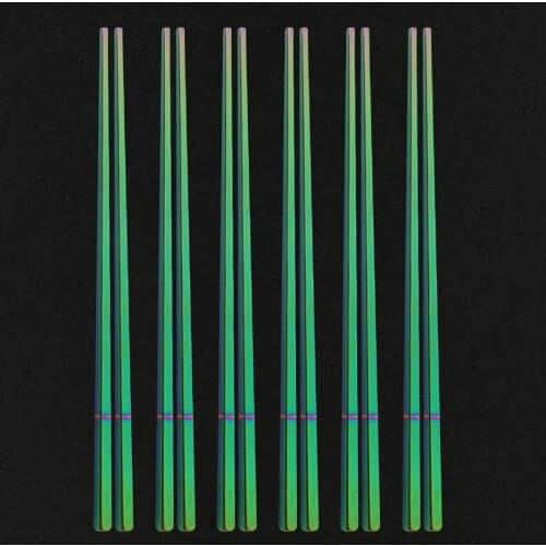 6Pair Reusable Rainbow Chopsticks Stainless Steel Tableware Chopsticks Chinese Dinnerware Non-slip 23cm Food ChopSticks Kitchen