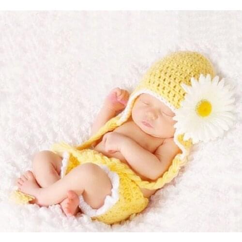 Newborn Girl Boy Photography Props Tiny Baby Photo Shoot Crochet Daisy Hat Outfits Infant Photoshooting Clothes fotografia Props