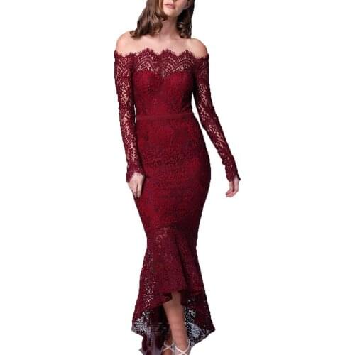 Sexy Women Long Sleeve Off Shoulder Lace Cocktail Wedding Bodycon Dress Lace Cocktail Wedding Bodycon Sexy Women Dress