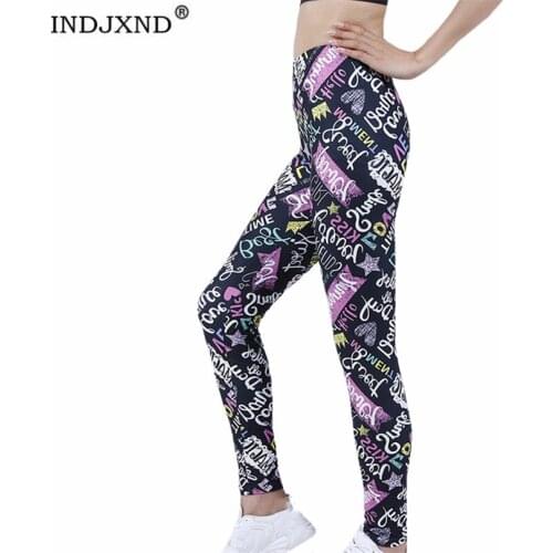 INDJXND Sexy Yoga Leggings Women Hips Push Up Gym Fitness Pants Workout Running Letter Printing Clothes Elastic Waist Bottom