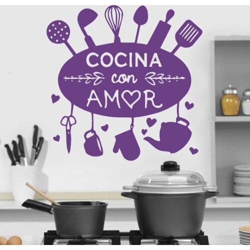 Removable Vinyl Wall Stickers for kitchen restaurant Home decoration Decals Spanish quotes Wall Waterproof Decal Decor RU468