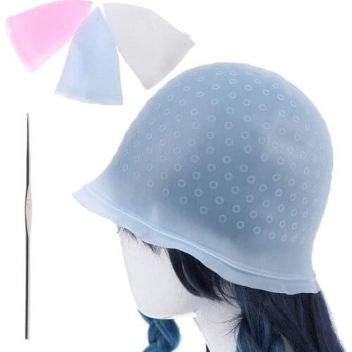 Silicone Highlight Cap + Hook Reusable Hair Colouring Highlighting Dye Cap Salon Hair Staining Caps Tipping Dyeing Color Tools
