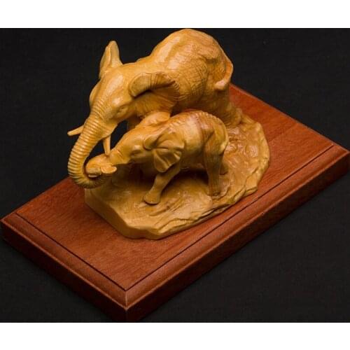 Elephants sculpture wood carved boutique solid wood home animal hand pieces carving crafts elephant small ornaments gift