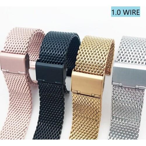 Replacement Watch Strap 18mm 20mm 22mm 24mm Stainless Steel ML Loop Meshed Watch Band Wrist Bracelet Fold Buckle Pins