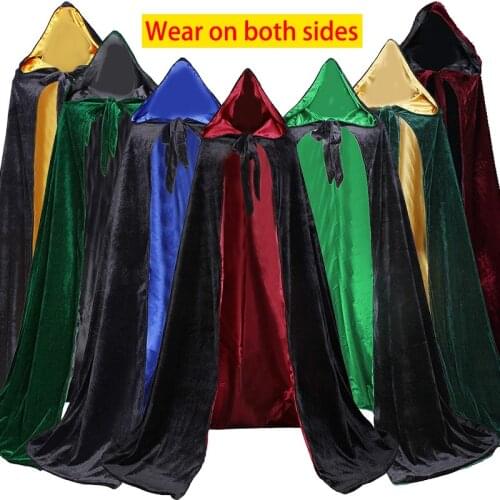 Medieval Hood Cape Robe Halloween Costume Velvet Double Sided Cloak Vintage Cardigan Pest Minister Monk Cosplay Outfit Carnival