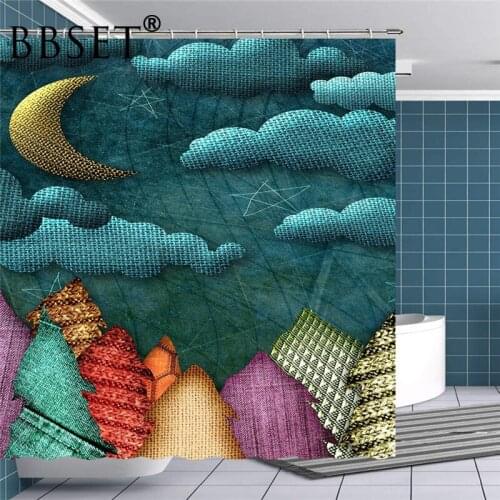 Cloth Painting Shower Curtain Forest Scenery At Night Pattern Waterproof Multi-size Douchegordijn Bathroom Decor with 12 Hooks
