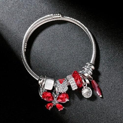 Boho Stainless Steel Silver Bracelets For Women Fashion Crystal Butterfly Bracelets & Bangles For Lady Party Jewelry Accessories