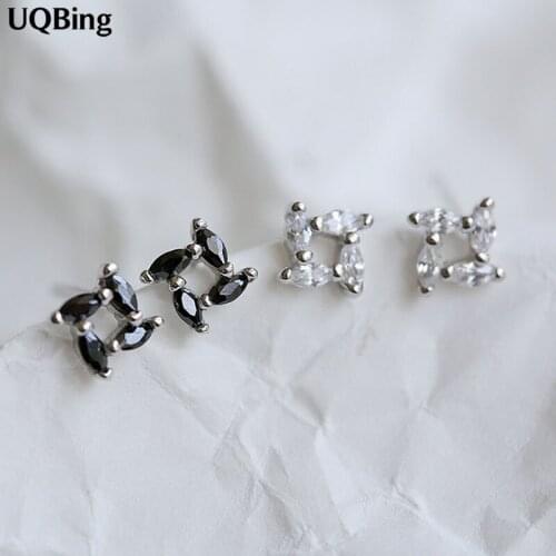 Free Shipping Fashion Creative 925 Sterling Silver Geometric Hollow Square Stud Earrings For Girl Gift Women Beautiful Jewelry