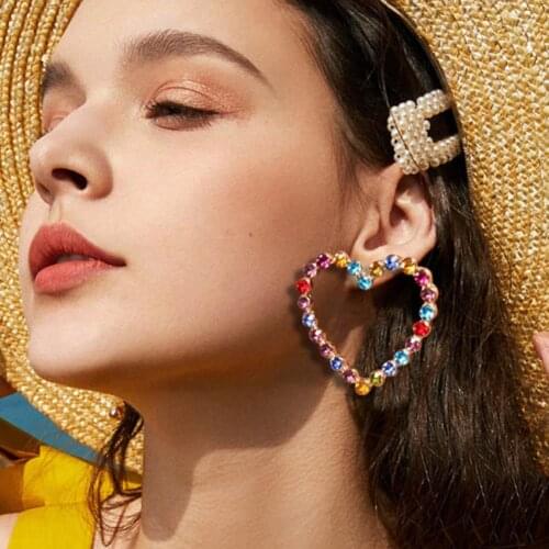 Fashion Women Faux Pearl Rhinestone Heart Dangle Ear Stud Earrings Jewelry Gift
