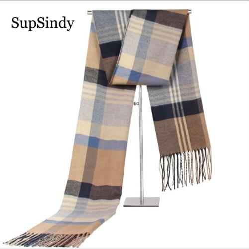 SupSindy Winter scarf men Vintage Soft plaid scarves luxury shawl Warm cashmere Striped Acrylic Casual mens scarf with tassels