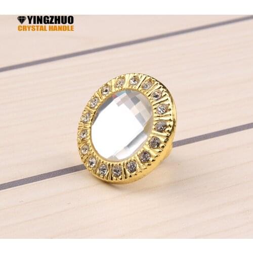 Gold Glass Dresser Pulls Drawer Pull Handles Crystal Kitchen Cabinet Door Handle Rhinestone Clear Modern Furniture Knobs YZ-5001