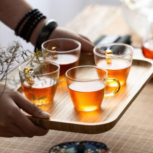 4pcs High temperature resistant glass cup thick tea cup family Kung Fu tea cup transparent small flower teacup