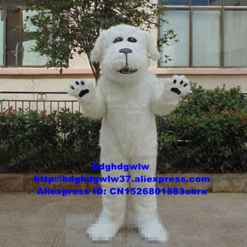 White Long Fur Teddy Dog Poodle Pudel Sheepdog Bichon frise Mascot Costume Character Vivid High-class Upmarket Upscale zx707
