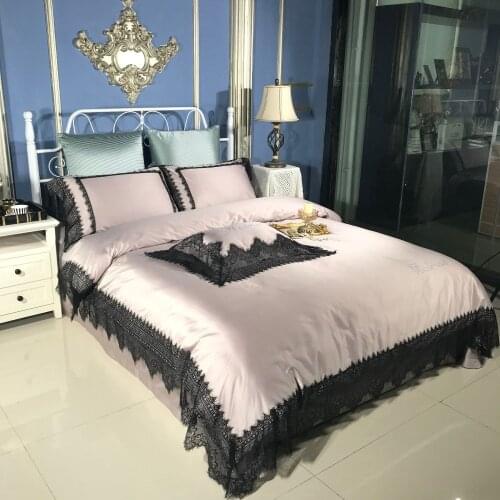 Noble 100S Egyptian cotton Tencel Silky Bedding set Queen King Luxury Black Lace Edge Royal Duvet cover Bed sheet set Europe 4pc